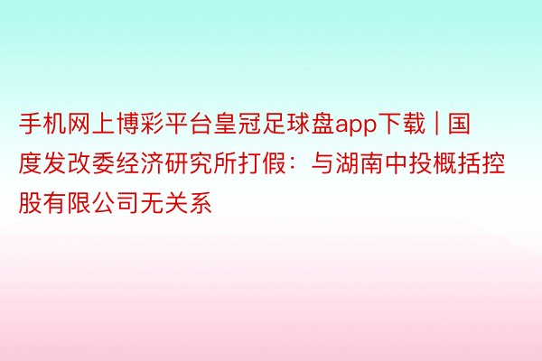 手机网上博彩平台皇冠足球盘app下载 | 国度发改委经济研究所打假：与湖南中投概括控股有限公司无关系