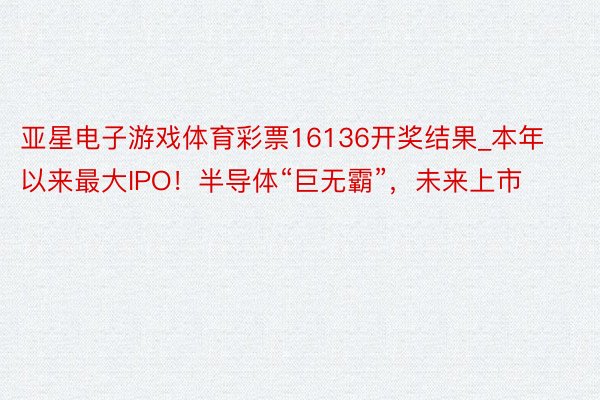 亚星电子游戏体育彩票16136开奖结果_本年以来最大IPO！半导体“巨无霸”，未来上市